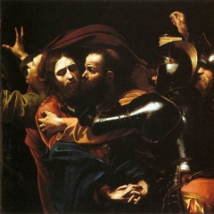 Взятие Христа под стражу. Караваджо. около 1602г, холст, масло.